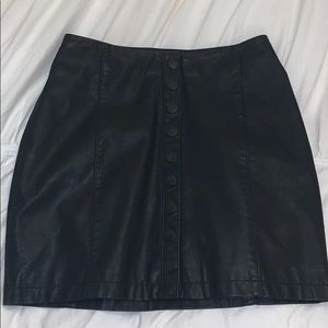 Free People Button Up Black Leather Skirt